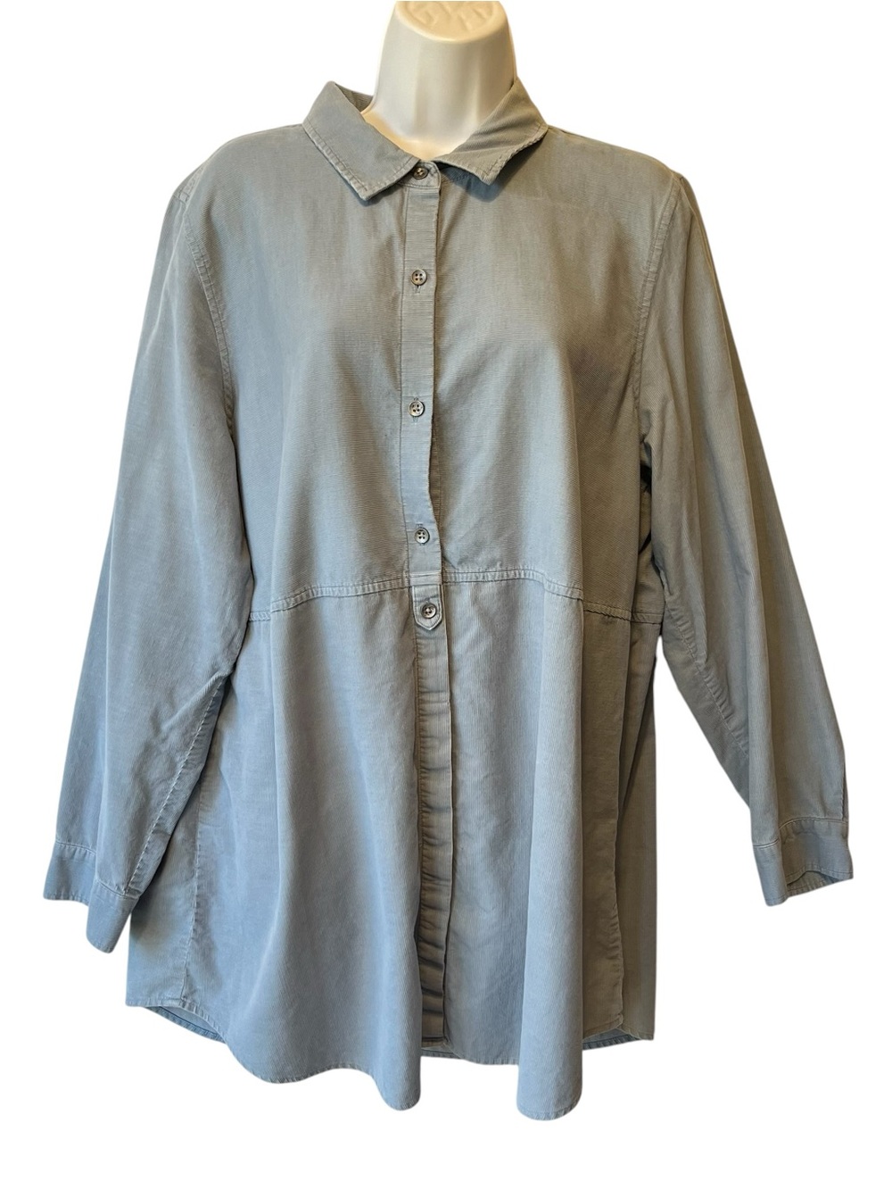 J Jill Corduroy button up tunic shirt XL Light blue Long sleeves Womens top